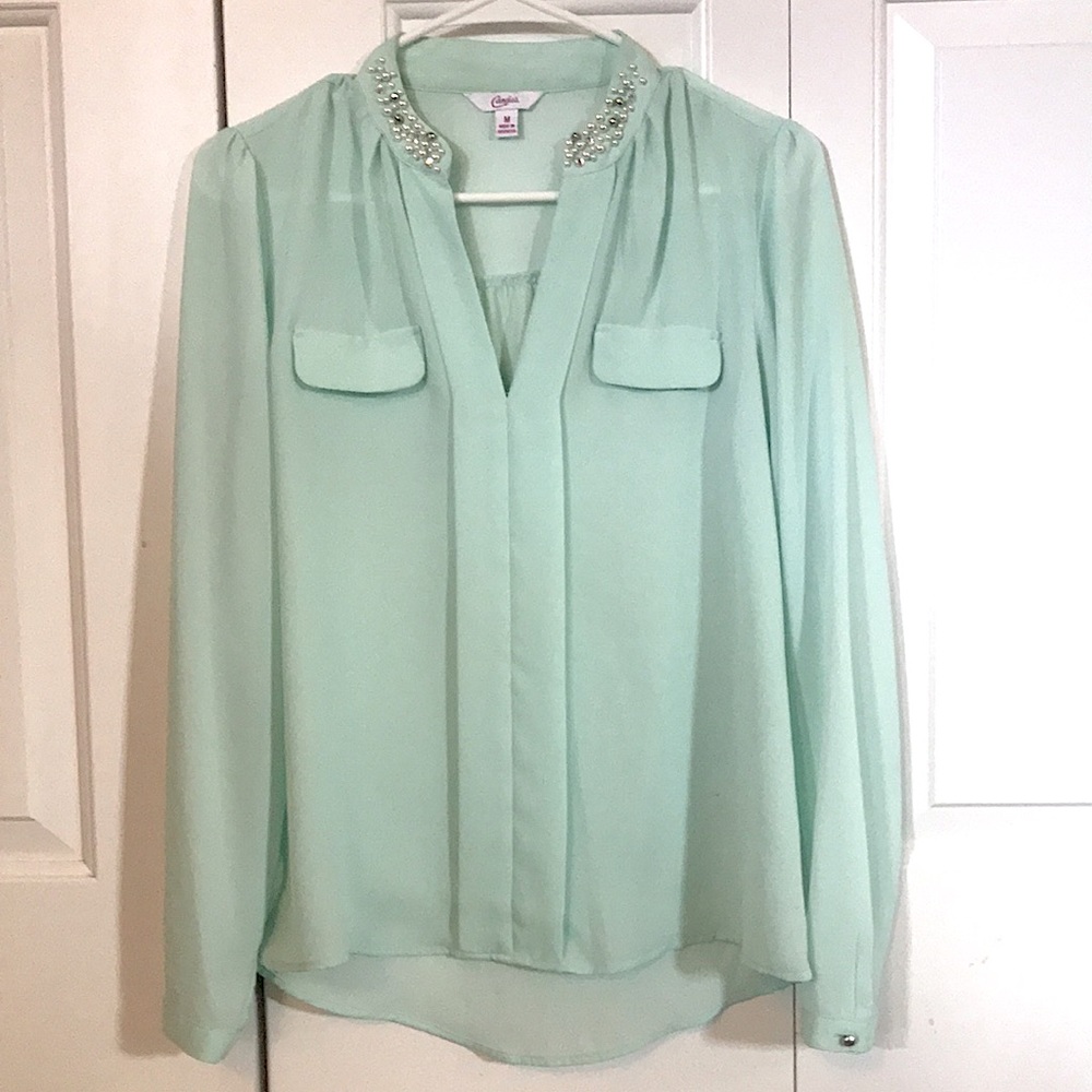 Candie’s Beaded Neckline Long Sleeve Top